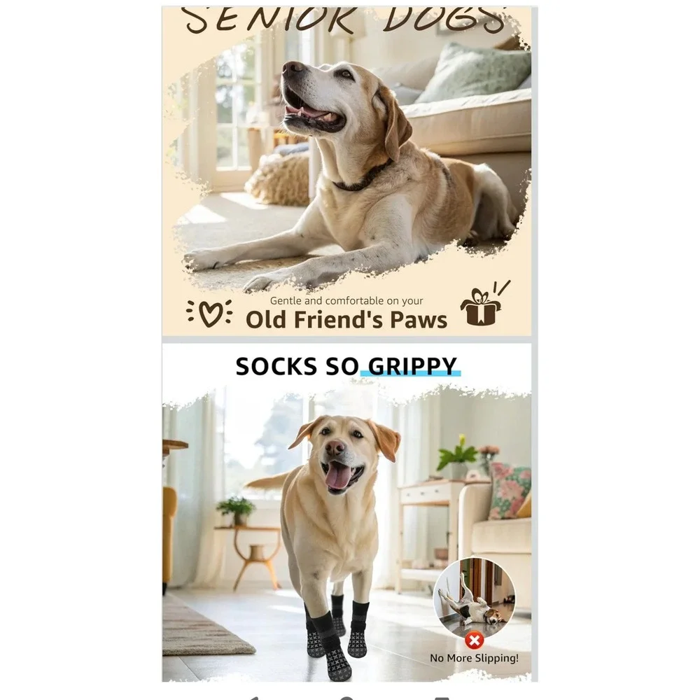 Anti Slip Dog Socks for Hardwood Floors Grey Medium 4 Pack NIB Traction Control